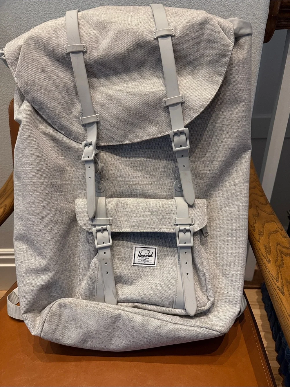 Herschel Supply Company Light Gray Fabric Backpack with Buckle Straps